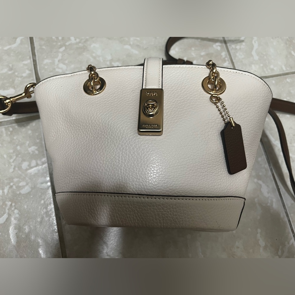 Coach Cream Leather Mini Shoulder Bag with Gold Accents